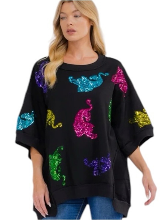 Fantastic Fawn Tops - 927:  FANTASTIC FAWN NEW SEQUIN TIGERS TOP BLACK (H29)